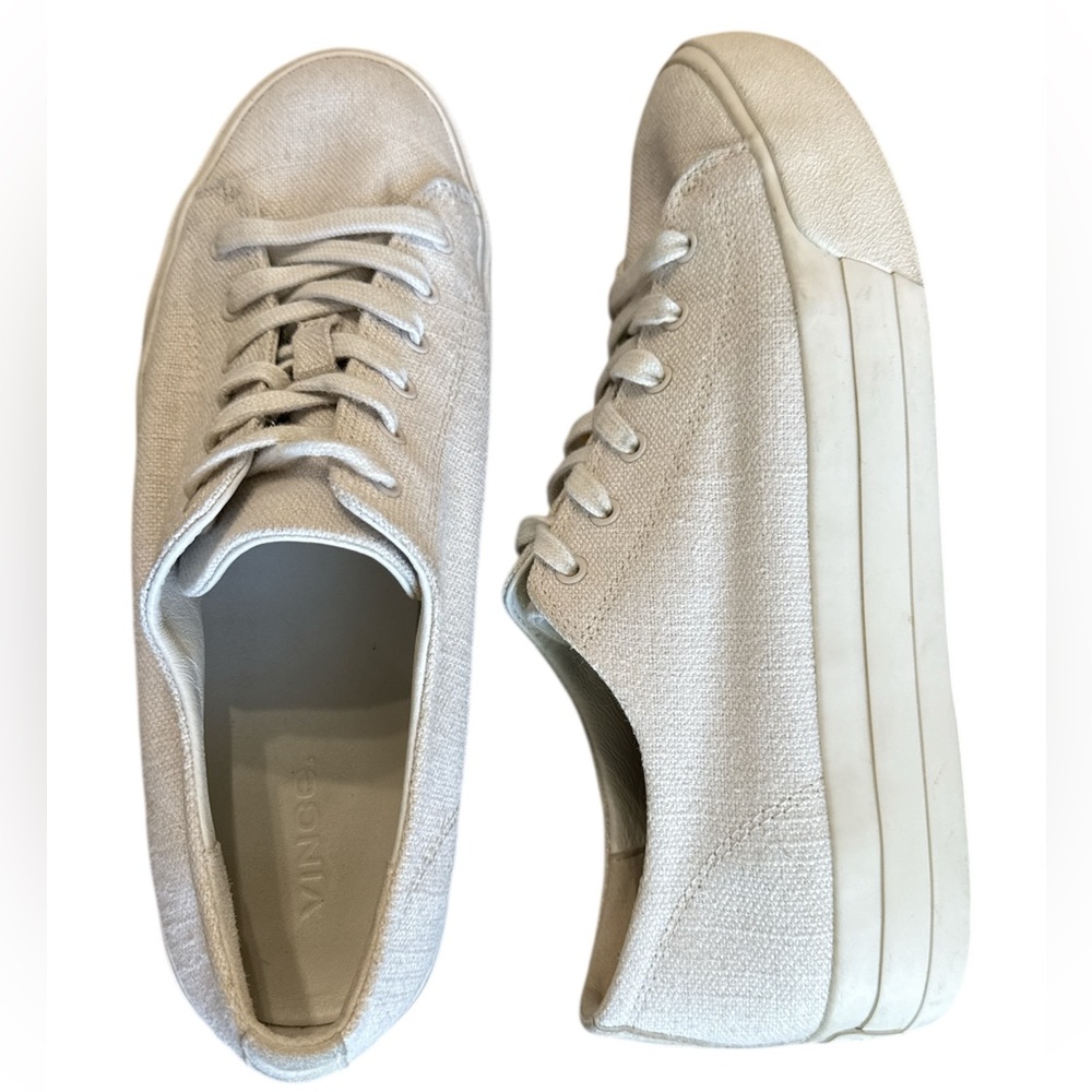 Vince Heaton Sneaker Off-White Womens 7.5 Canvas Leather 1.5” Platform